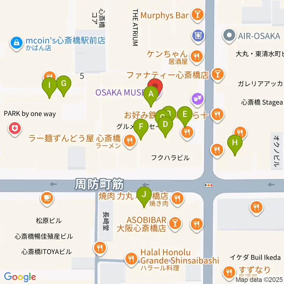 OSAKA MUSE周辺のカフェ一覧地図