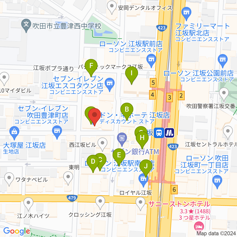江坂ミューズ周辺のカフェ一覧地図