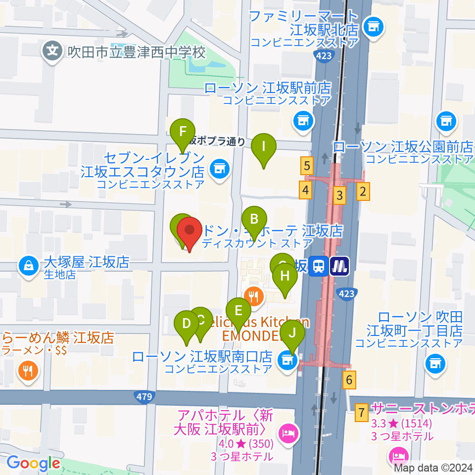 江坂ミューズ周辺のカフェ一覧地図