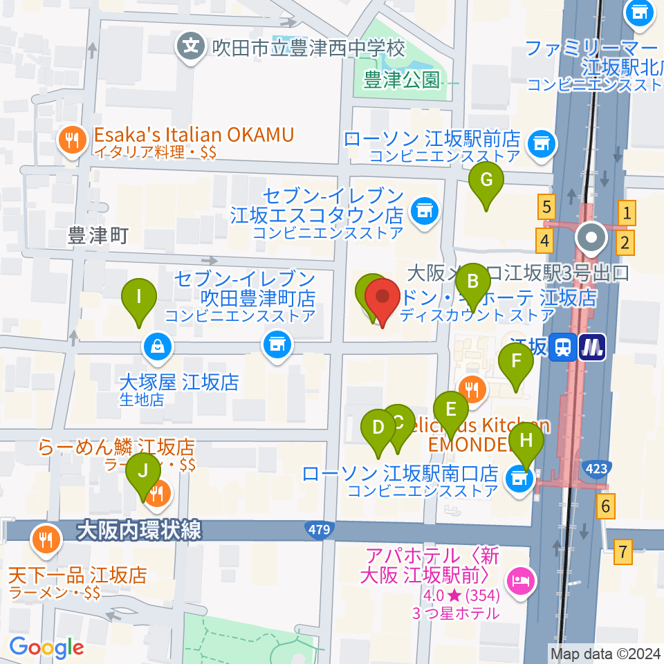 江坂ミューズ周辺のカフェ一覧地図