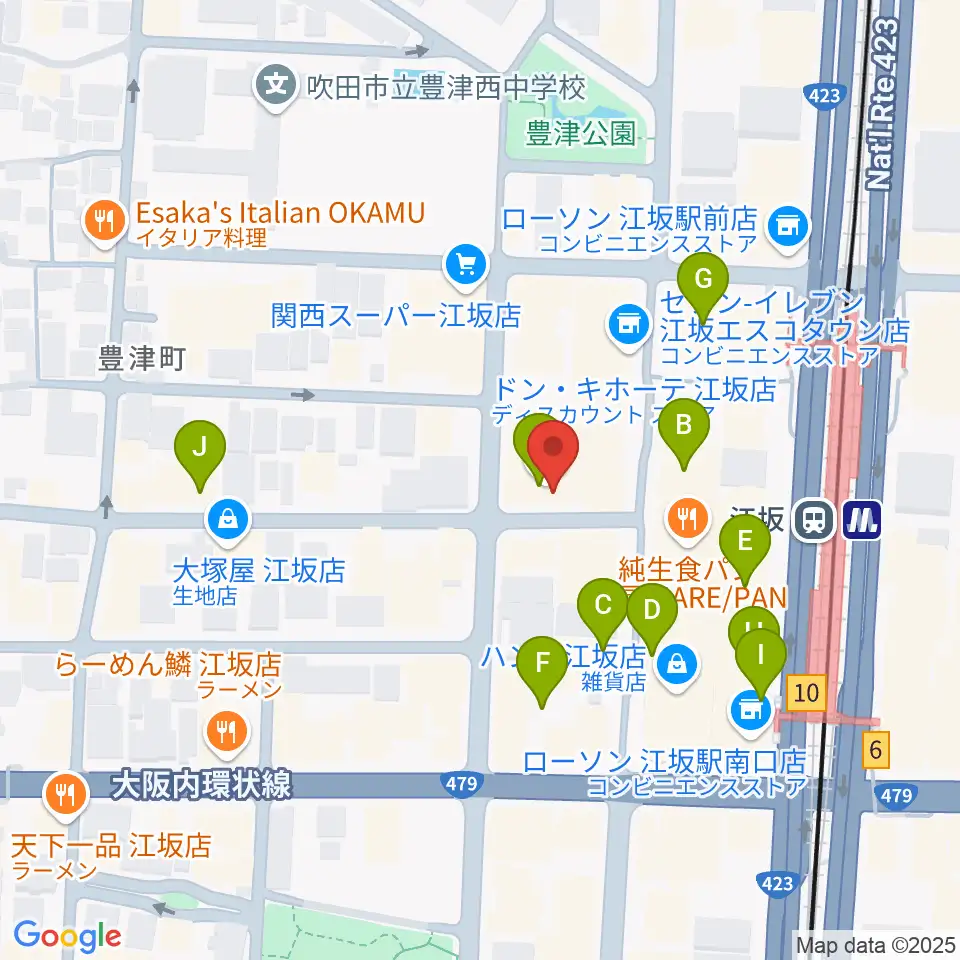 江坂ミューズ周辺のカフェ一覧地図