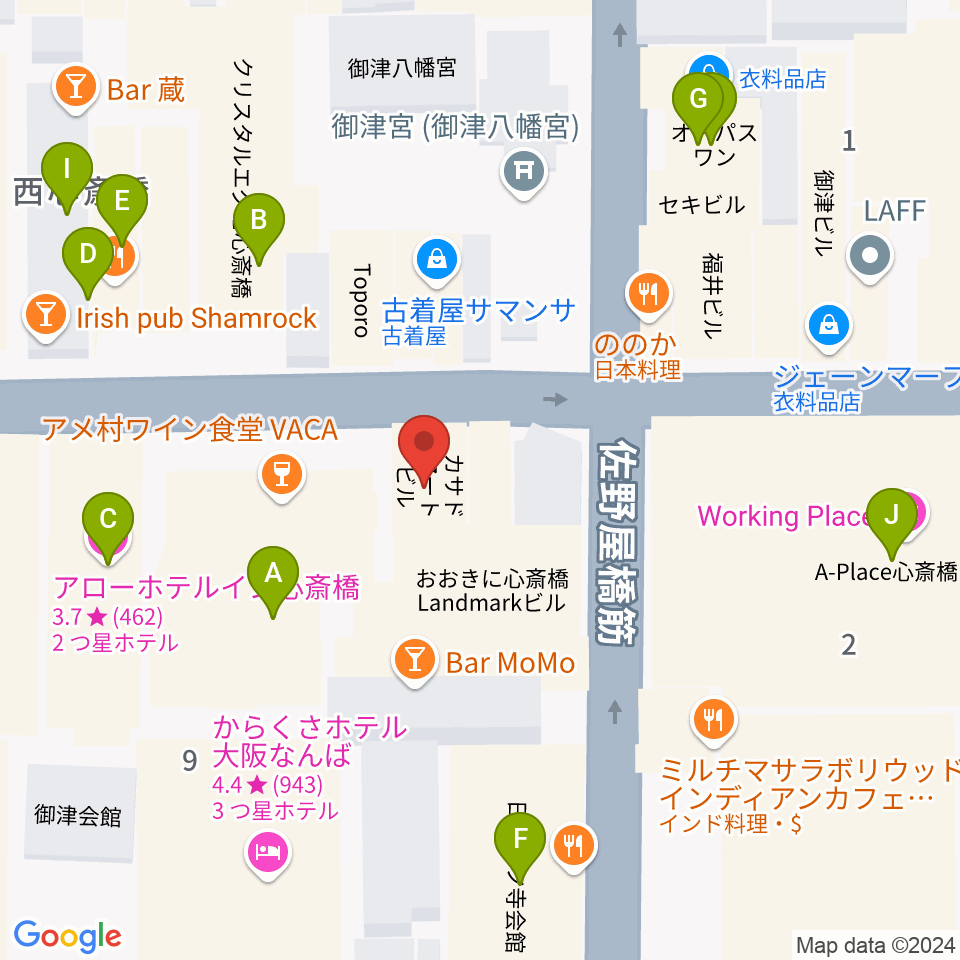 心斎橋HOKAGE周辺のカフェ一覧地図