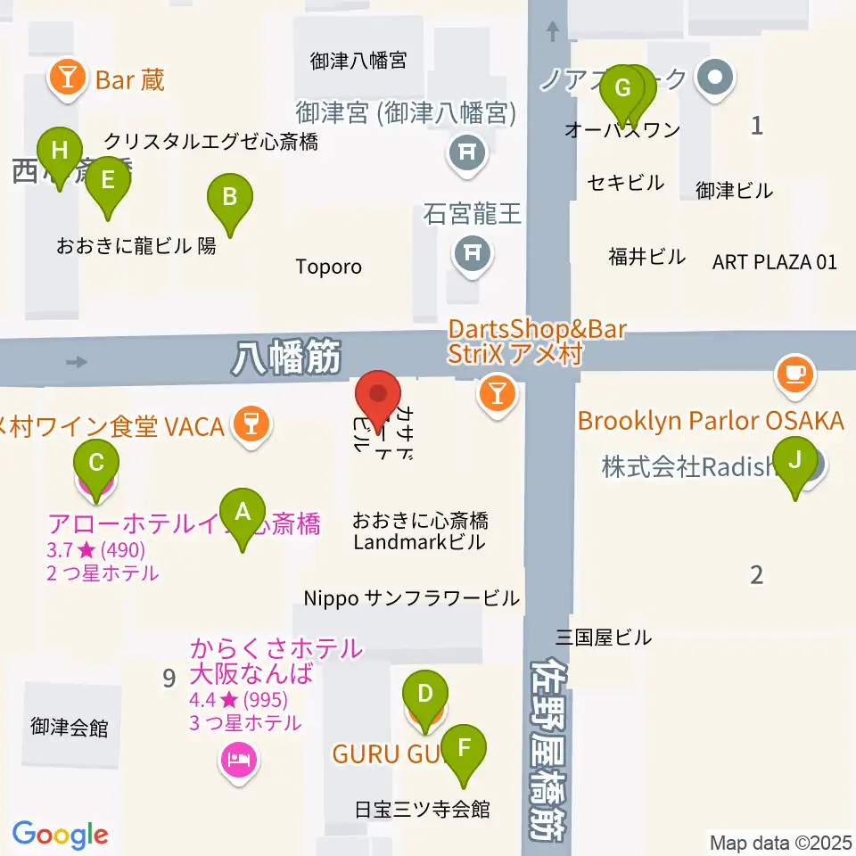 心斎橋HOKAGE周辺のカフェ一覧地図