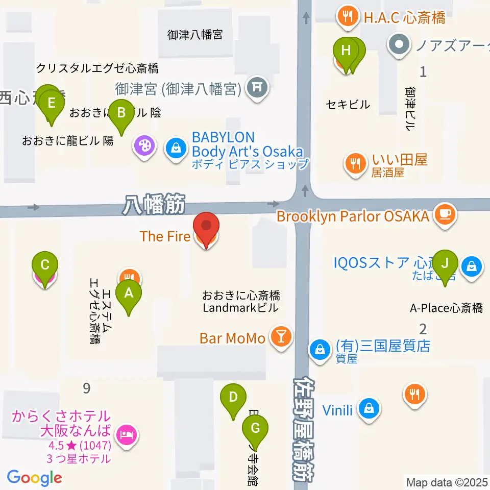 心斎橋HOKAGE周辺のカフェ一覧地図