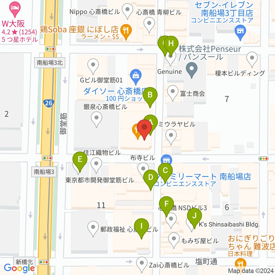 大阪RUIDO周辺のカフェ一覧地図