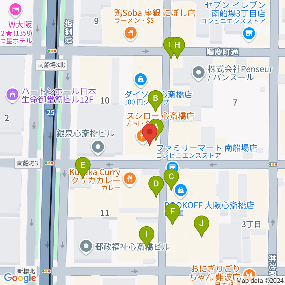 大阪RUIDO周辺のカフェ一覧地図