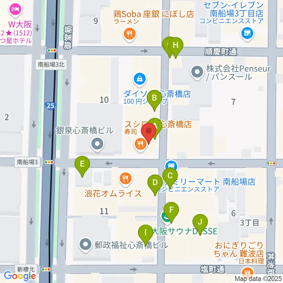 大阪RUIDO周辺のカフェ一覧地図