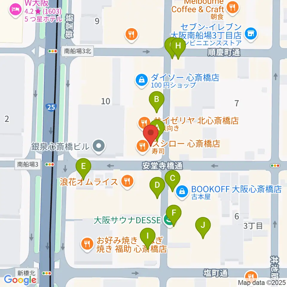 大阪RUIDO周辺のカフェ一覧地図