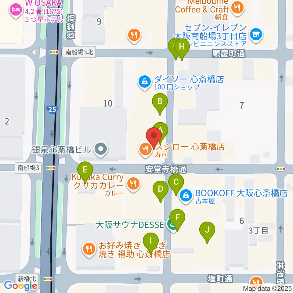 大阪RUIDO周辺のカフェ一覧地図
