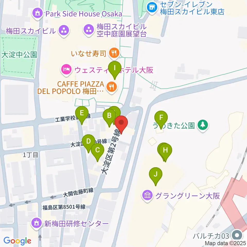 梅田シャングリラ周辺のカフェ一覧地図
