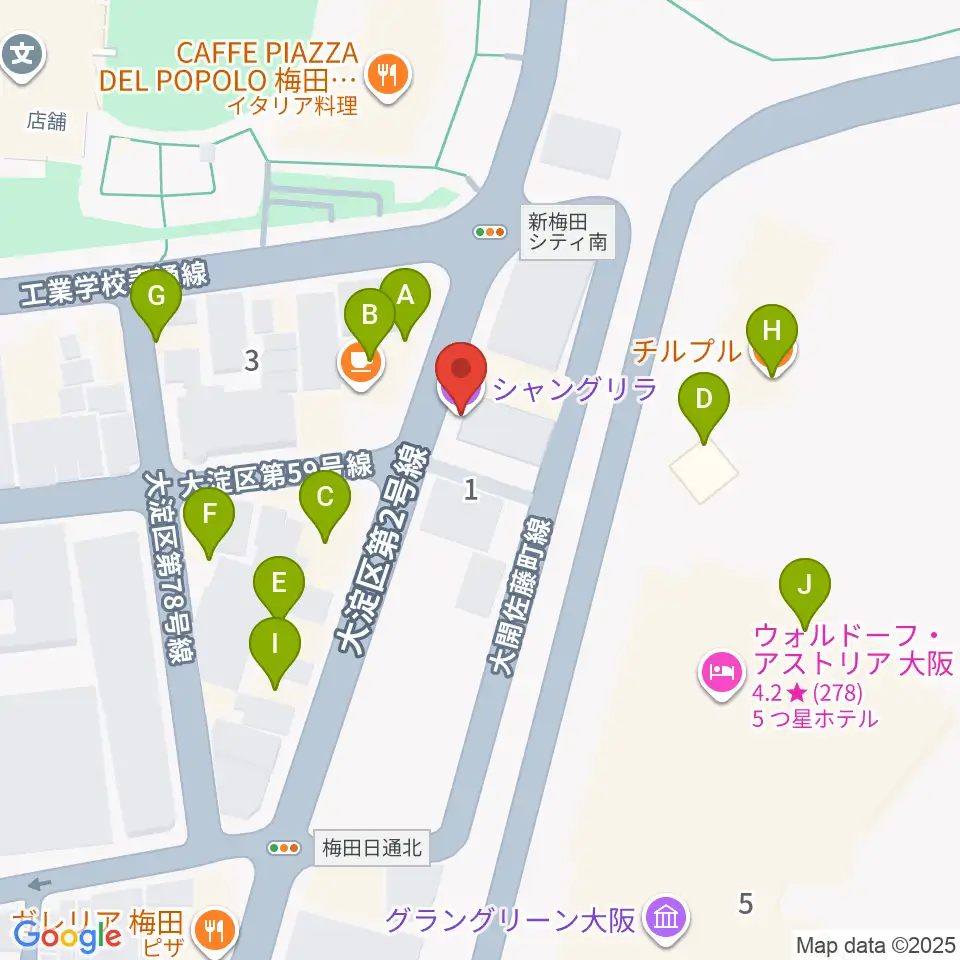 梅田シャングリラ周辺のカフェ一覧地図