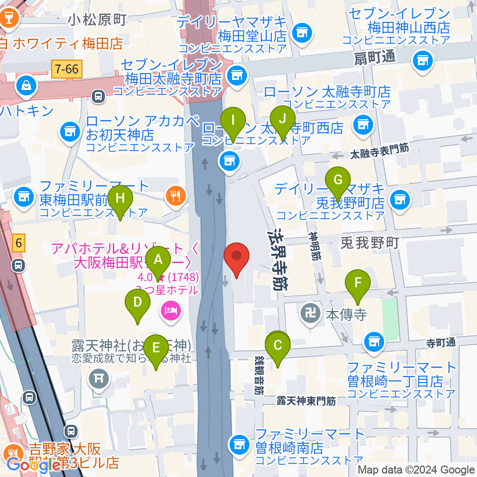 大阪梅田ロイヤルホース周辺のカフェ一覧地図