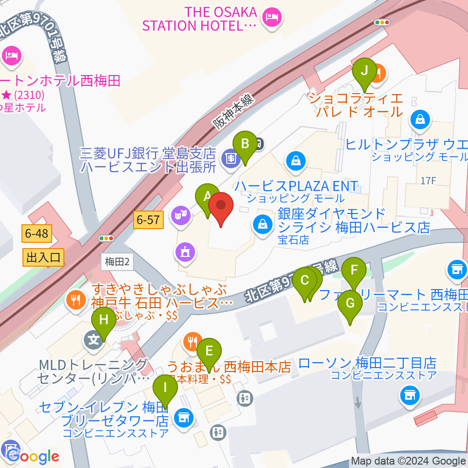 ビルボードライブ大阪周辺のカフェ一覧地図