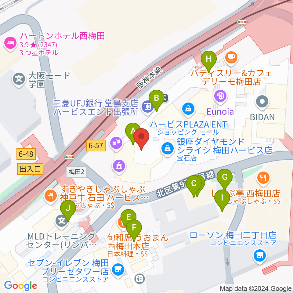 ビルボードライブ大阪周辺のカフェ一覧地図