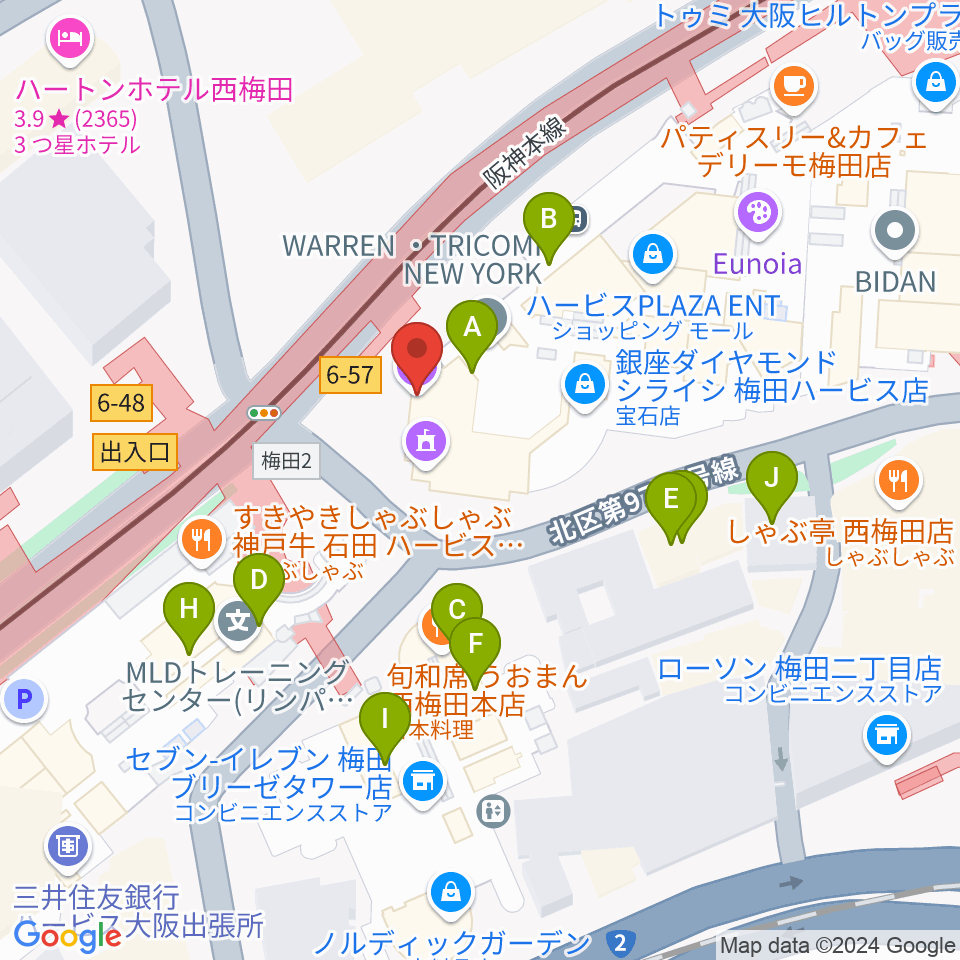 ビルボードライブ大阪周辺のカフェ一覧地図