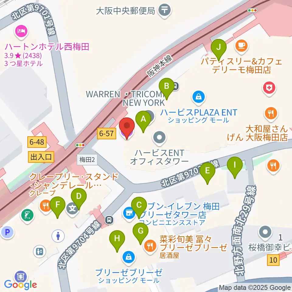 ビルボードライブ大阪周辺のカフェ一覧地図
