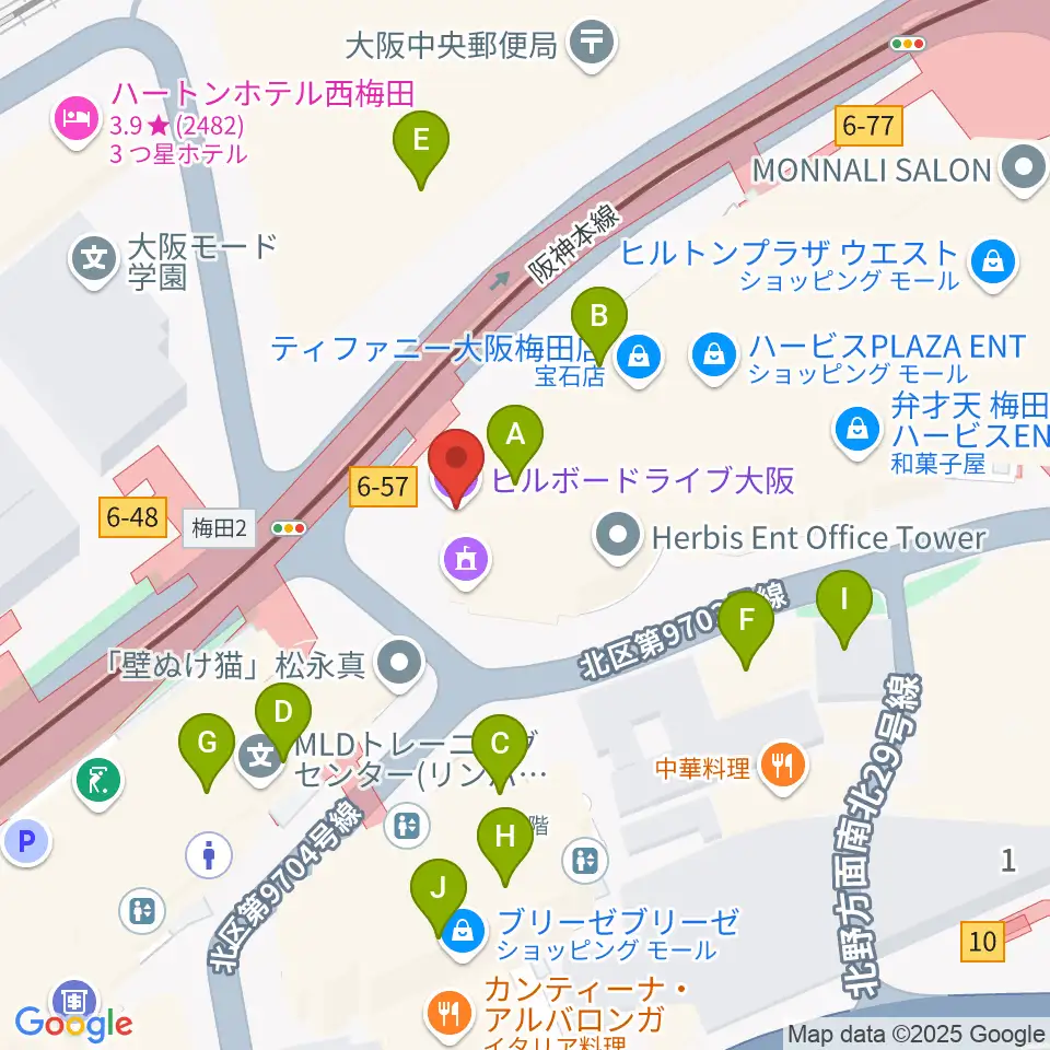 ビルボードライブ大阪周辺のカフェ一覧地図