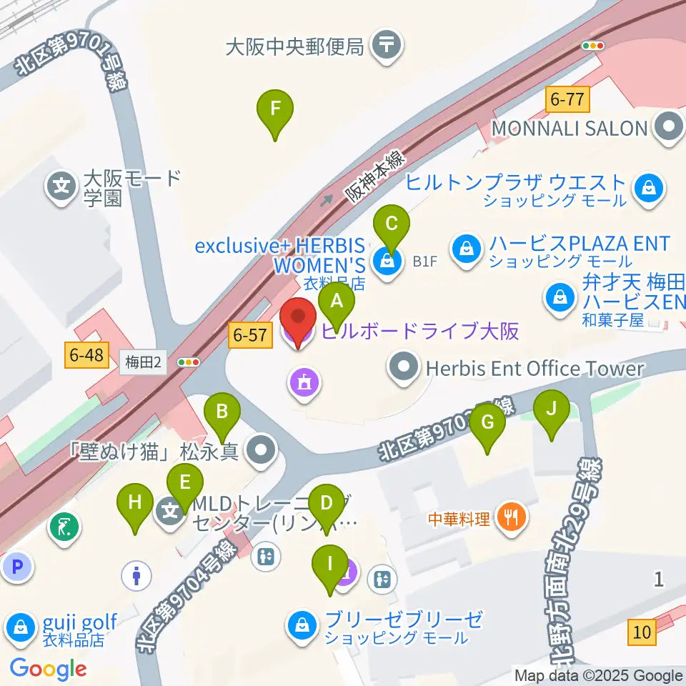 ビルボードライブ大阪周辺のカフェ一覧地図
