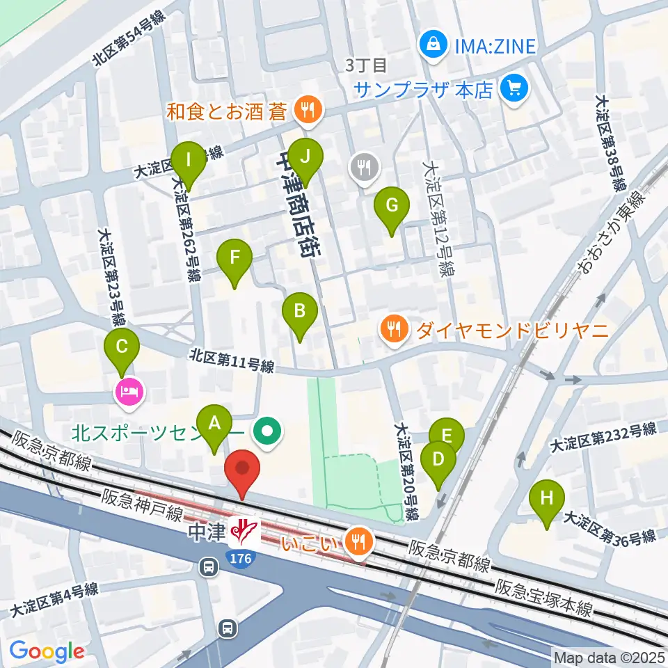中津Vi-code周辺のカフェ一覧地図