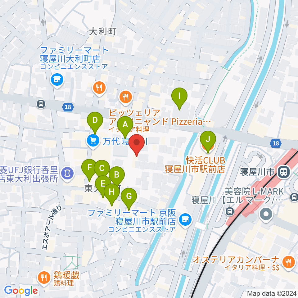 寝屋川VINTAGE周辺のカフェ一覧地図