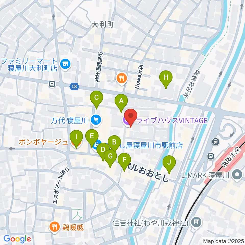 寝屋川VINTAGE周辺のカフェ一覧地図