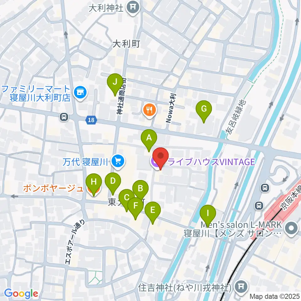 寝屋川VINTAGE周辺のカフェ一覧地図