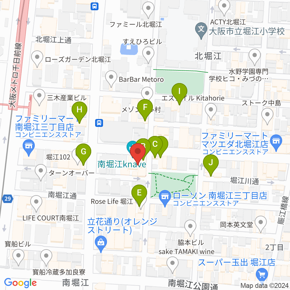 南堀江knave周辺のカフェ一覧地図
