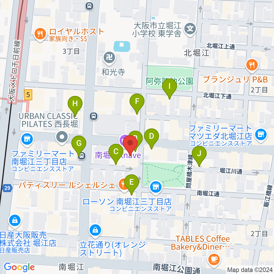 南堀江knave周辺のカフェ一覧地図