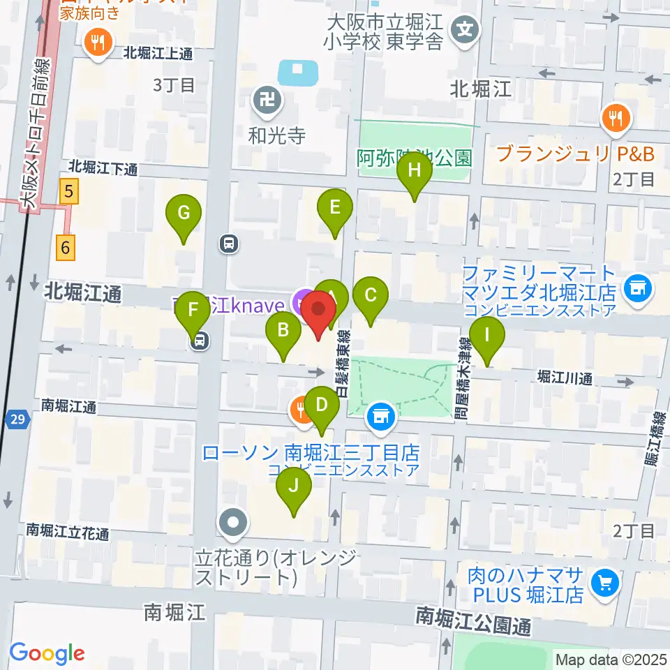 南堀江knave周辺のカフェ一覧地図