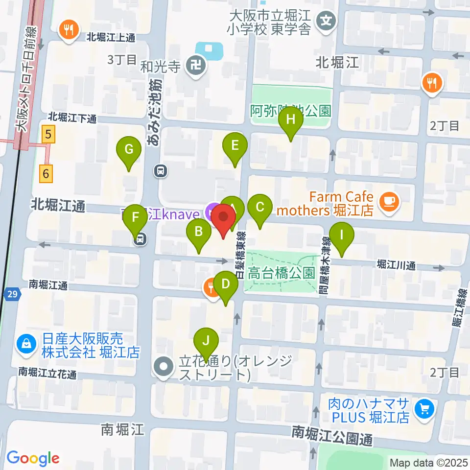 南堀江knave周辺のカフェ一覧地図