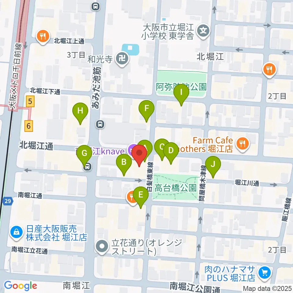 南堀江knave周辺のカフェ一覧地図