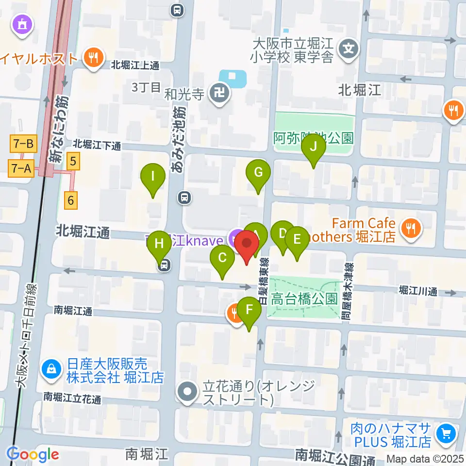 南堀江knave周辺のカフェ一覧地図