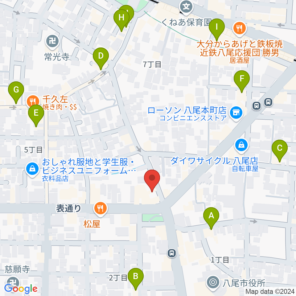 八尾シルキーホール周辺のカフェ一覧地図