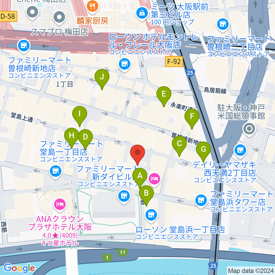 北新地ジャックローズ周辺のカフェ一覧地図