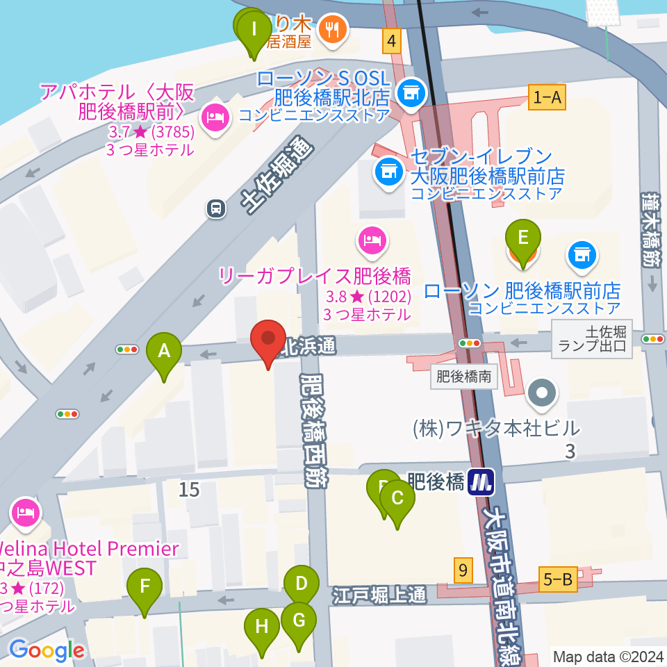 肥後橋VOXX周辺のカフェ一覧地図