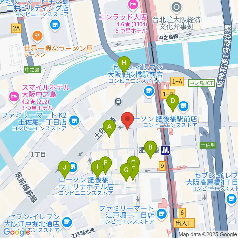 肥後橋VOXX周辺のカフェ一覧地図