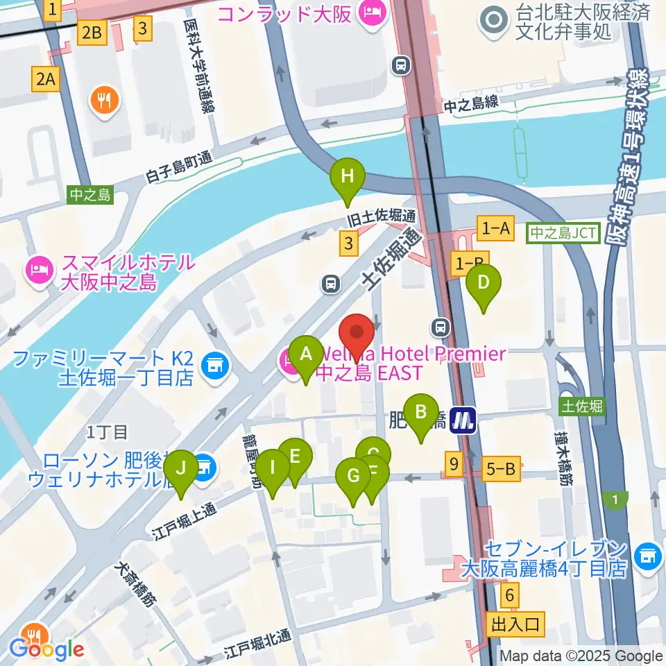 肥後橋VOXX周辺のカフェ一覧地図