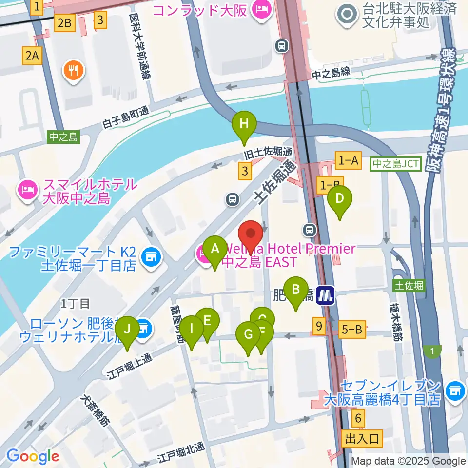 肥後橋VOXX周辺のカフェ一覧地図