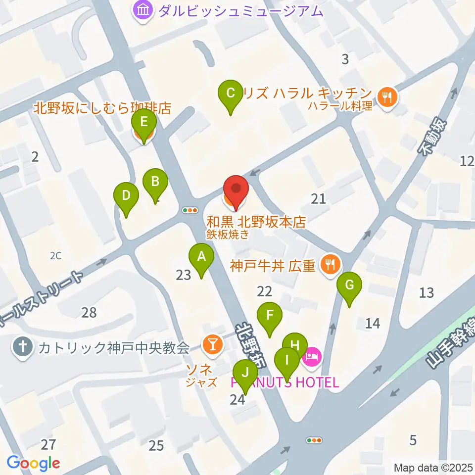 神戸ベイズンストリート周辺のカフェ一覧地図