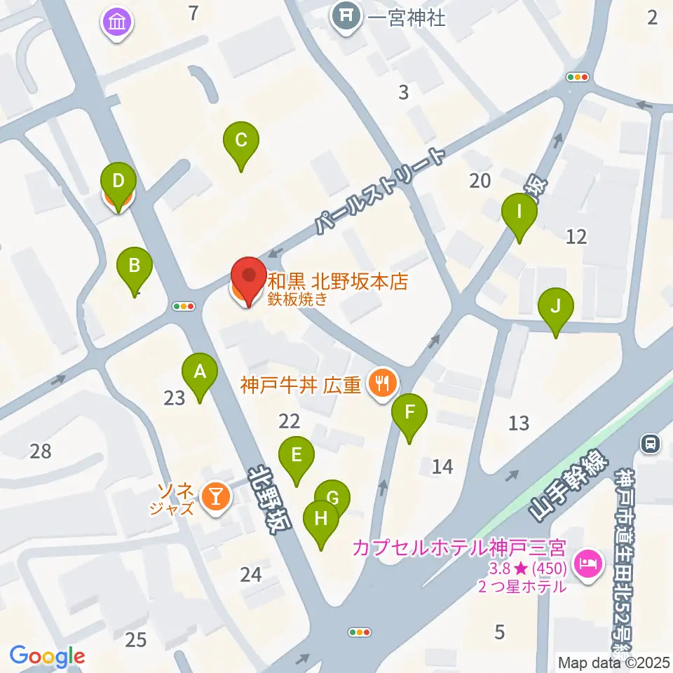 神戸ベイズンストリート周辺のカフェ一覧地図