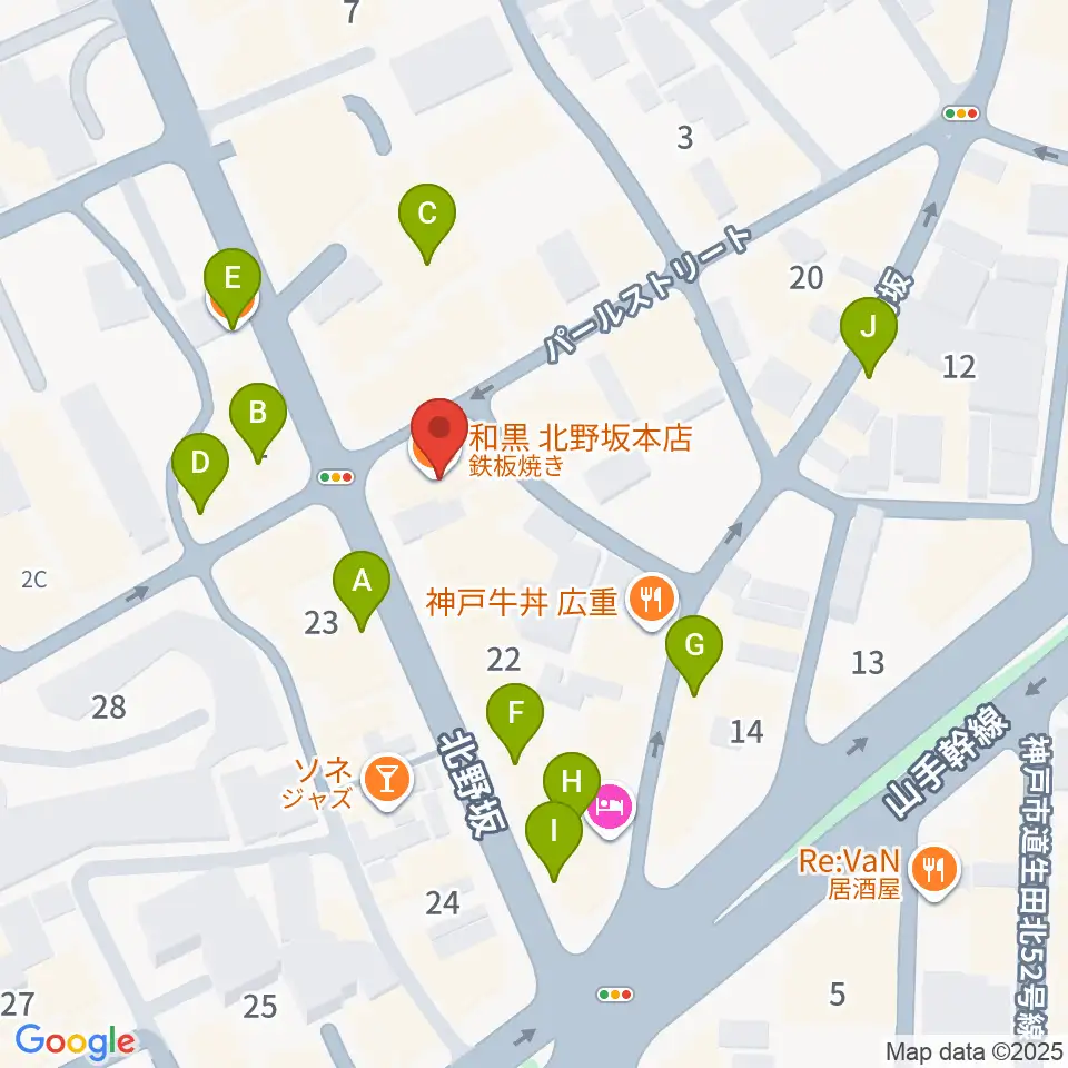 神戸ベイズンストリート周辺のカフェ一覧地図