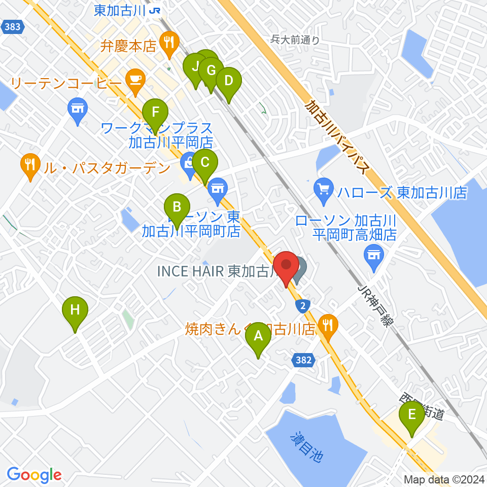 東加古川スターダンス周辺のカフェ一覧地図