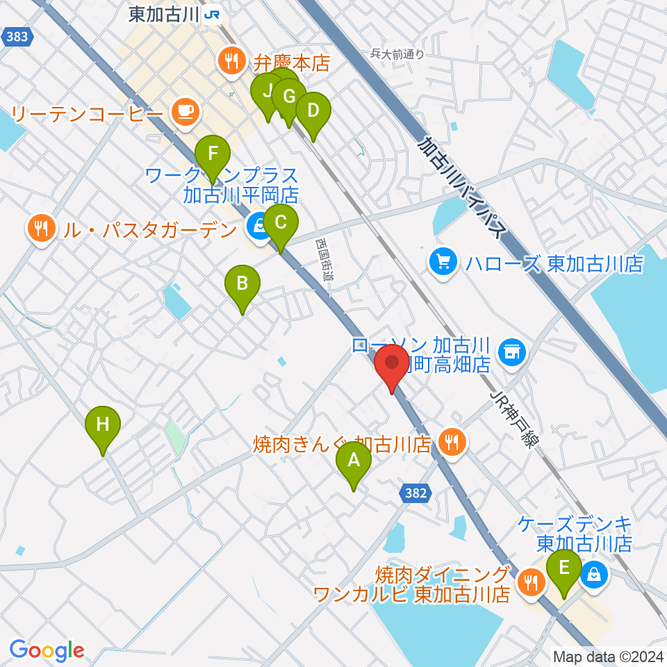 東加古川スターダンス周辺のカフェ一覧地図