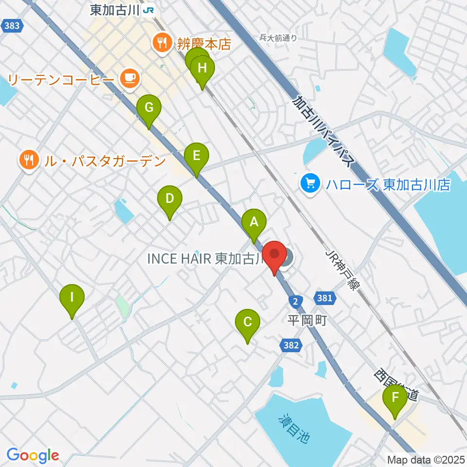 東加古川スターダンス周辺のカフェ一覧地図