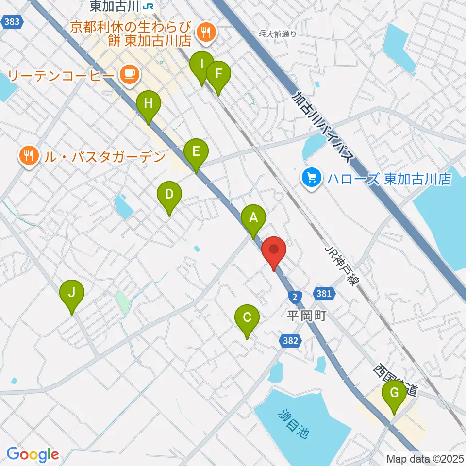 東加古川スターダンス周辺のカフェ一覧地図