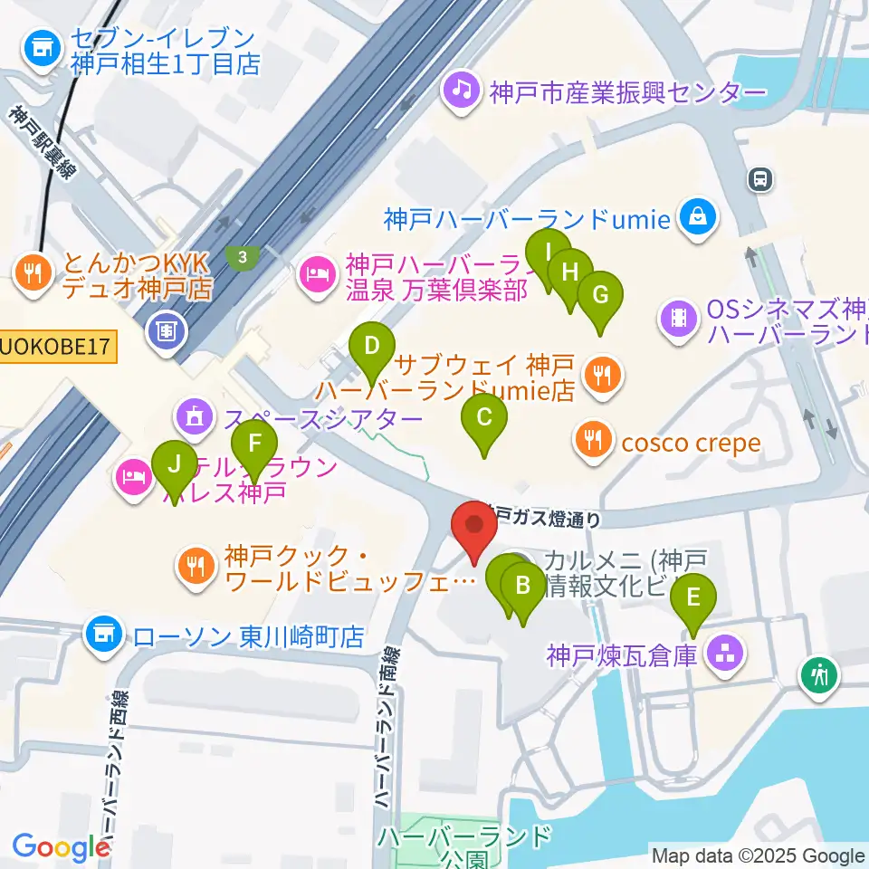 神戸新聞松方ホール周辺のカフェ一覧地図