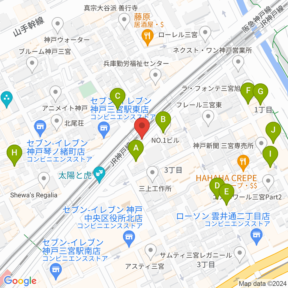 神戸108周辺のカフェ一覧地図