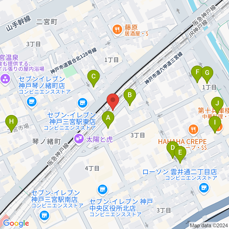 神戸108周辺のカフェ一覧地図