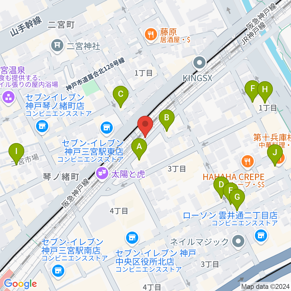 神戸108周辺のカフェ一覧地図