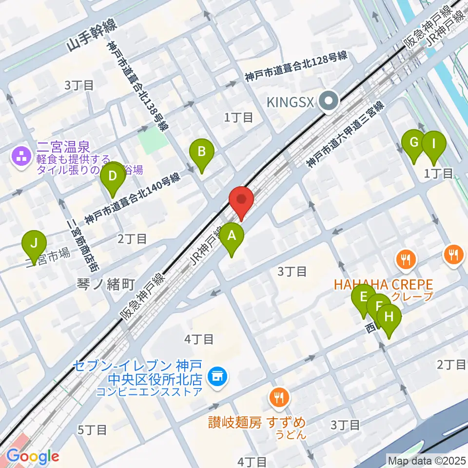 神戸108周辺のカフェ一覧地図